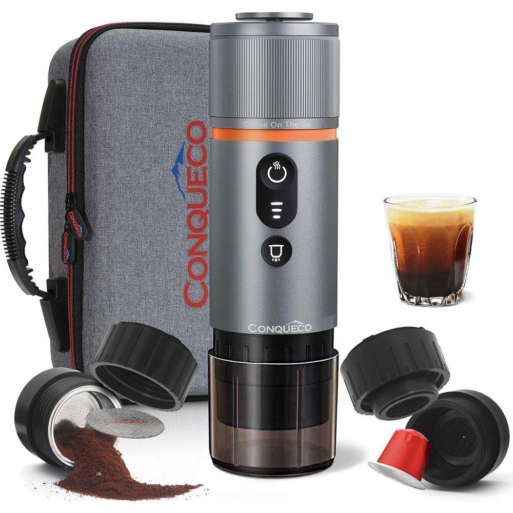 Conqueco Espresso con bolsa de transporte y kit completo de café