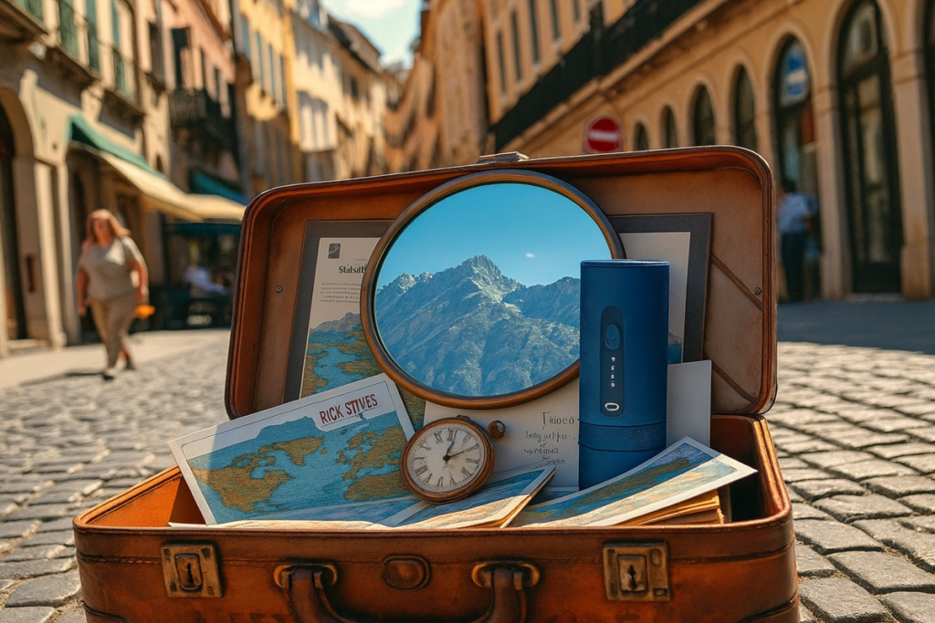 Maleta con una cafetera espresso portátil para viajar en vacaciones